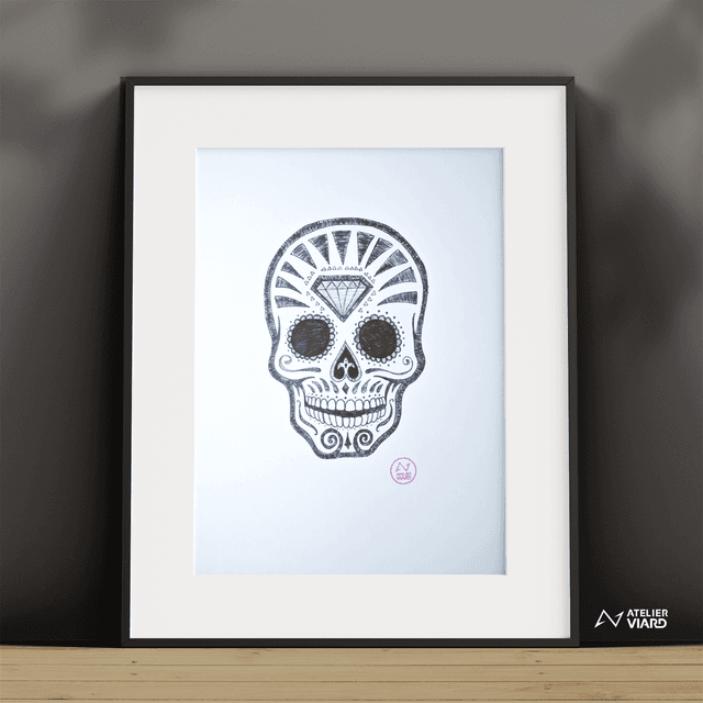  Crâne Mexicain - Dessin original (pièce unique) 